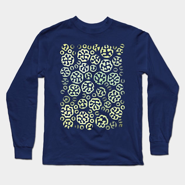 Stencil Flowers Pink Yellow Green Long Sleeve T-Shirt by FAROSSTUDIO